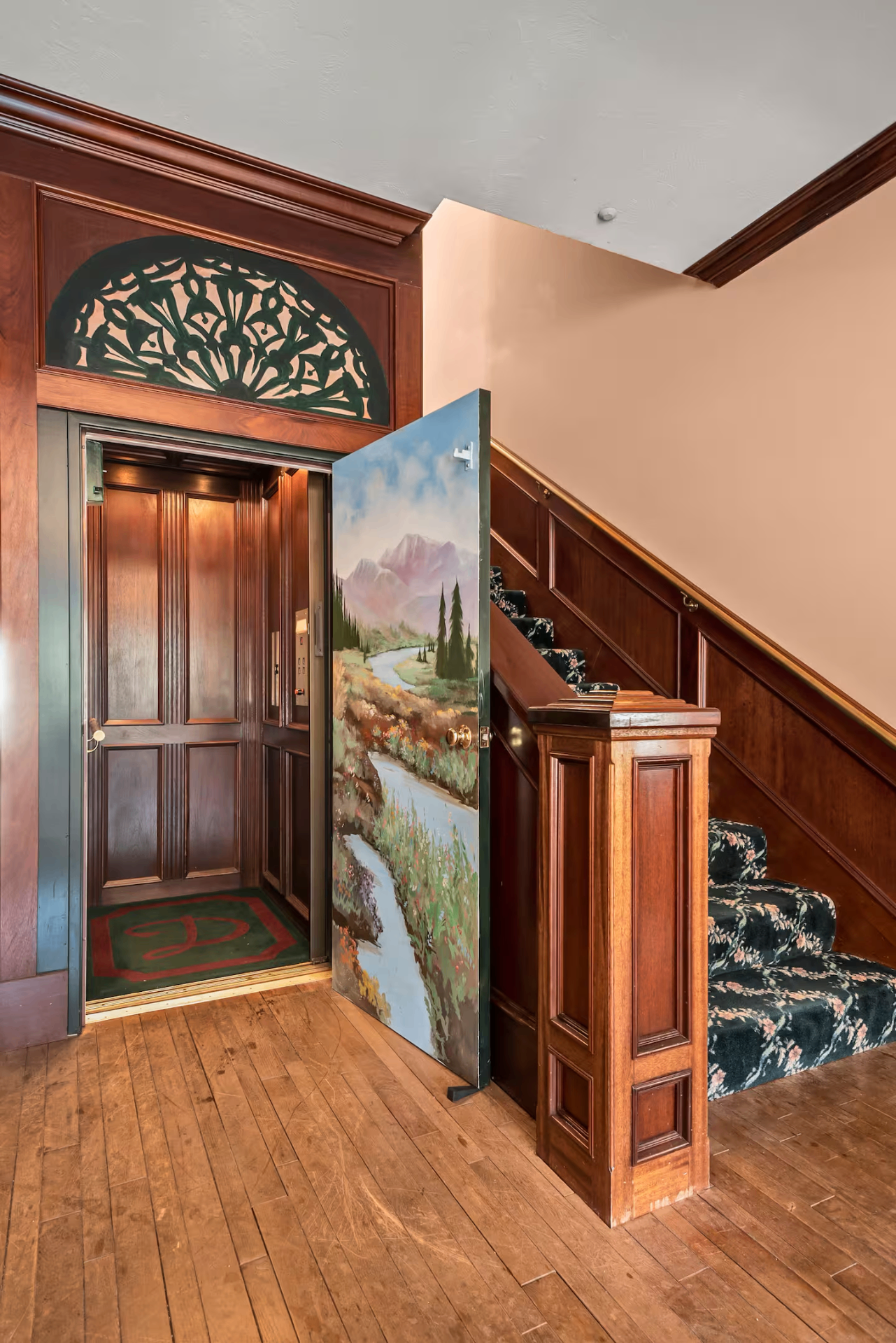 The Private Elevator at Wrightwood Castle, a luxury assisted living estate in Wrightwood, California